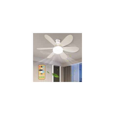 Silencieux Ventilateur de Plafond avec Lumière et Telecommande,30W Lampe Ventilateur Plafond avec Douille E27,Dimmable LED Ventilateur Plafond pour Chambre,6 Pales,3 Vitesses,Timing (Blanc) (1/4)
