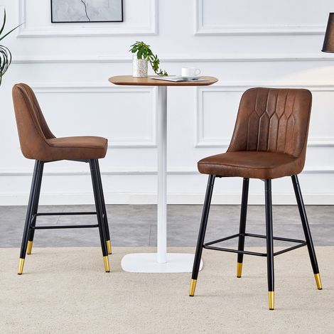 Lot de 2 chaises de bar hautes, 100 cm, assise en tissu technique brun, piètement en acier noir avec repose-pieds ergonomique. Diverses teintes proposées – parfait pour votre espace bar. (1/5)
