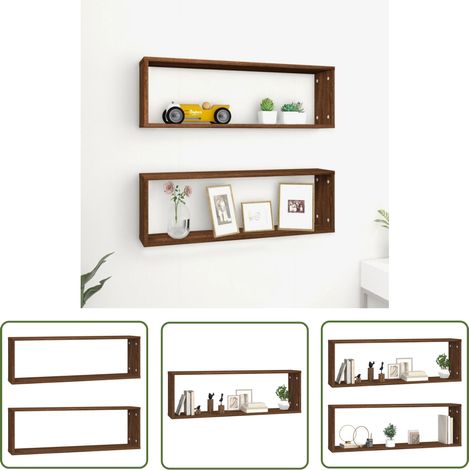 The Living Store Étagères murales cubiques 2 pcs Chêne marron 80x15x26,5 cm - Étagères Murales - Étagères Cubes - Étagères Déco - Rangement Mural - Décoration Murale (1/5)
