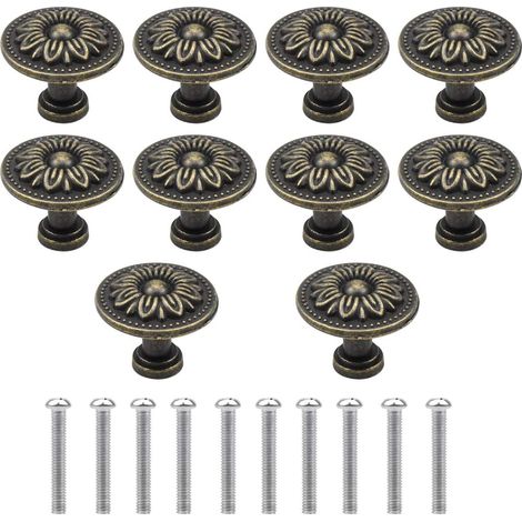 10PCS Bronze Vintage Tiroir de Porte Poignée, 32MM Bouton de Meubles, Rond Boutons de Tiroir, Laiton Boutons de Porte, Poignées de Meuble pour Placard Armoire Cuisine, Chambre d'enfant (1/5)