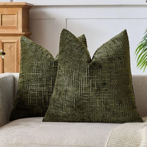 Lot de 2 Housses de Coussin Chenille Souple Motif Noeud de Bambu Elegance Canape Lit Salon Grass Green 40x40cm (1/5)