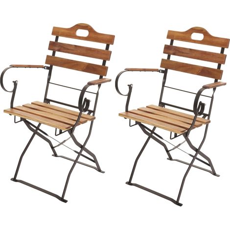 Set 2x sedie pieghevoli da esterno HHG-439 88x55x49cm acciaio legno di acacia legno chiaro (1/5)