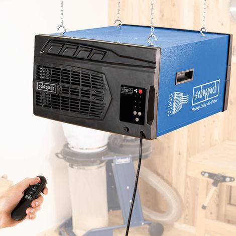 Scheppach Purificateur d'air HDA-14 - 740 m³/h de capacité - 3 Niveaux de Filtration jusqu'à 1 μm - Contrôle à distance & Suspension murale - Pour atelier jusqu'à 400m² — vue 2