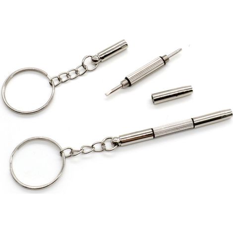 2 PCS Tournevis de Réparation de Poche pour Lunettes et Lunettes de Soleil Porte-clés à double extrémité Tête Cruciforme, Tête plate et Porte-écrou (1/5)