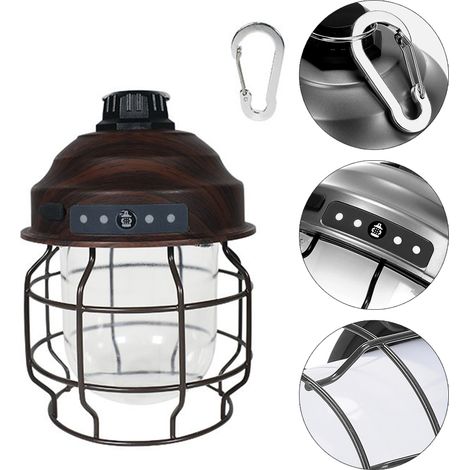 Vintage LED-Laterne, Hängelaterne für Camping, tragbar, wiederaufladbar, Zeltleuchte mit Karabinerhaken, antikes Nachtlicht für Camping (1/5)