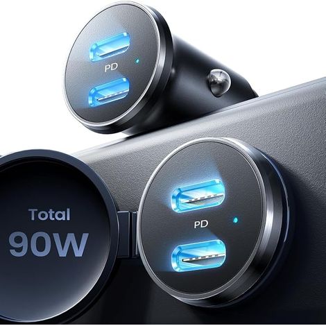 90W Rapide Allume Cigare USB C【Titanium 2 Ports PD3.0 】 Chargeur Allume Cigare USB C, Chargeur Voiture Rapide S25 S24 Ultra Air 17 16 15 Pro Max Plus (1/5)