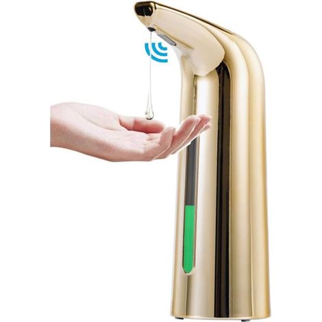 Dispenser automatico di sapone per cucina e bagno, con sensore a infrarossi, impermeabile, 400 ml/14 oz, placcato oro. (1/5)