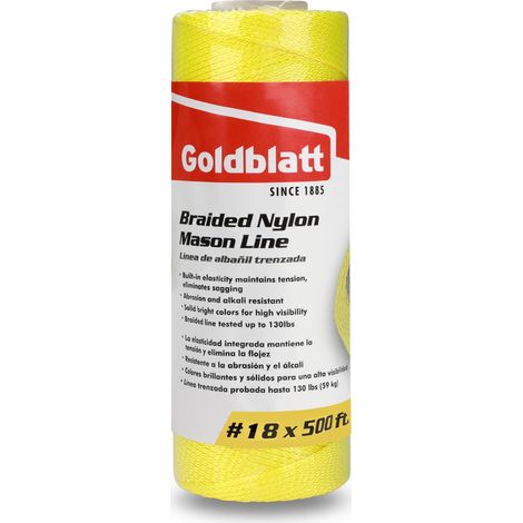 Goldblatt Cordeau de Maçon en Nylon Tressé Robuste N 18 x 153 m Fluorescente Jaune - Résistant aux intempéries, à l'traction et à l'usure - Fil de Maçon pour Pavage Alignement (1/5)