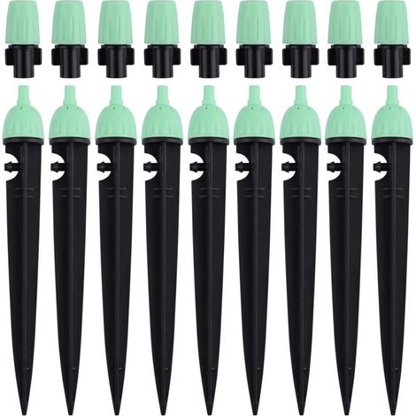 Goutteurs d'irrigation avec Connecteur, 20 Pièces Arroseurs à débit d'eau réglables à 360 degrés 2 en 1 Goutteur pour système d'arrosage goutte à goutte (Vert) (1/4)