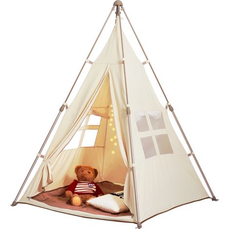 Tente de jeu pour enfants, tente tipi enfants de 1 à 5 ans, tente pliable pour enfants avec tapis et sac de transport, avec fenêtres pour intérieur et extérieur, pour garçons et filles, beige (1/5)