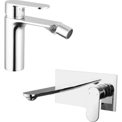 Coppia miscelatori Lavabo ad Incasso Bidet senza Scarico in Ottone Cromato Mod. Kerry (1/3)