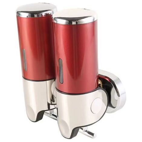 FENOPLASTICA（rouge) 500ML x 2 Distributeur de Savon Mural, Distributeur de Savon à Mains à Double Tête Distributeur Liquide Gel Douche Shampoo pour Cuisine Salle de Bains Hotel (1/5)