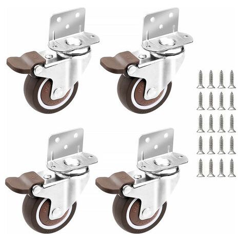 LaBlanc – 4 x Rollen, 25 mm für Möbel, kleine Lenkrolle mit Bremse und Montageplatte und Schrauben