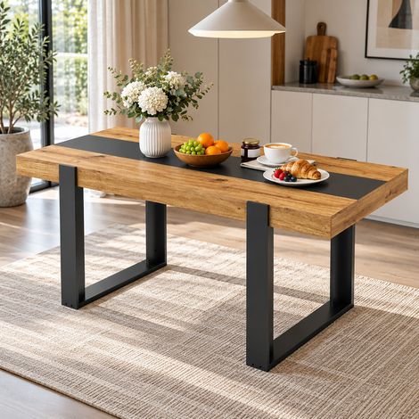 Table de Salle à Manger 160x80 cm Chêne et Noir Industriel (1/5)