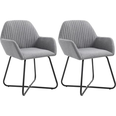 Chaise tissu gris clair et pieds métal noir Mikee - Lot de 2 (1/5)