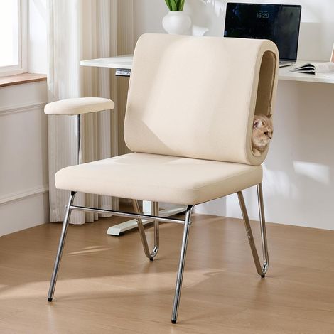 Stuhl – Bürostuhl mit integrierter Katzenhöhle, 360° drehbar mit verstellbaren Armlehnen, Metallbeine, Stoffbezug, MDF – Blau