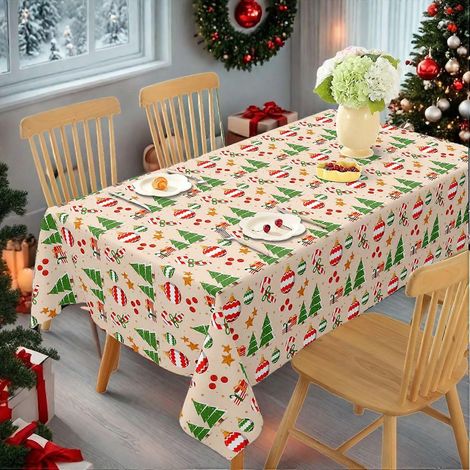 Nappe imprimée spéciale Noël 2025 pour une ambiance festive. Nappe de Noël imperméable rectangulaire 619, 152 x 305 cm.