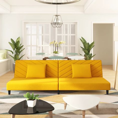 Schlafsofa 2-Sitzer mit 2 Kissen Gelb Samt vidaXL (1/5)