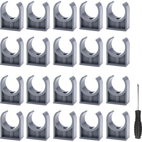 20 Pièces Support en U pour Tuyau Clips de Tube PVC avec 20 Pcs Vis et un Tournevis Colliers de Serrage pour Fixation des Tuyaux d'eau, Gaz, Plastique (Gris-20 pcs, 32 mm) (1/5)