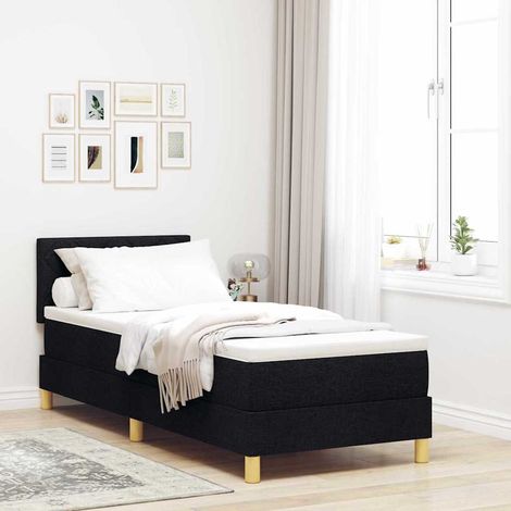 LED Boxspringbett mit Kissen Schwarz 80 x 200 cm Stoff