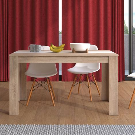 Mesa fija Simala, 6 plazas, forma rectangular, estructura blanca, 135x81x75h cm, marrón roble (1/5)