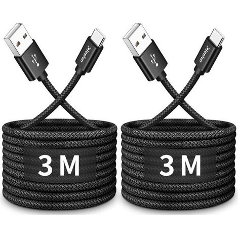 TRAHOO-Cable USB C 3 m Lot de 2, Long Câble USB A vers USB C Charge Rapide Nylon Tressé Fil Chargeur USBC pour iPhone 17 16 1[J379] (1/5)