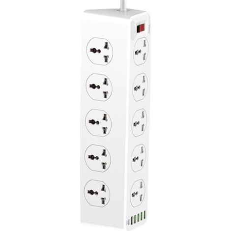 Prolunga con 10 prese e porte USB, multipresa a 10 vie con 6 porte USB, prolunga con protezione da sovratensione (1/5)