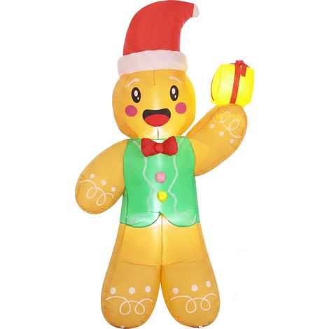 Bonhomme Pain d'Épice Gonflable 2,5 m LED Boîte Cadeau Extérieur Décoration Noël (1/5)