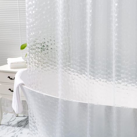 Duschvorhang 180x200 cm mit Magnet an der Unterseite, Halbtransparenter Badezimmervorhang Wasserdicht Anti-Schimmel mit 3D-Muster