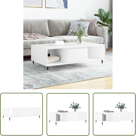 The Living Store Couchtisch Weiß 104x60x35 cm Holzwerkstoff - Couchtisch - Wohnzimmerschrank - Beistelltisch - Weißer Couchtisch - Holzt Tisch (1/5)