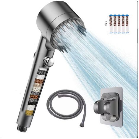 Pommeau de douche à main haute pression avec filtre, doté de trois modes de jet, pommeau de douche de salle de bain (1/4)