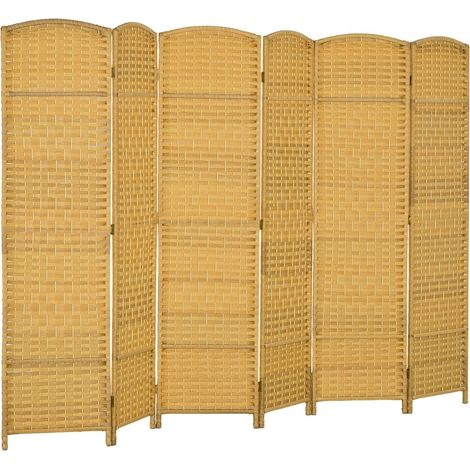 Biombo plegable de 6 paneles en madera de pino y polipropileno, color natural (1/5)