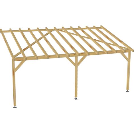 Carport adossé 6x3 - Tuilable pente 30% - Bois massif - Robuste Sans la visserie et sans les pieds de poteaux (1/5)