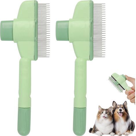 Pettine districante per cani e gatti, set da 2 pezzi, pettine autopulente per gatti, strumento per la toelettatura con denti corti e lunghi in acciaio inossidabile (1/5)