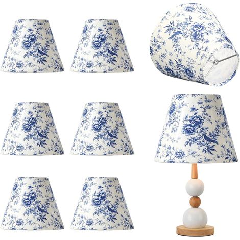Clip Lampshades, 8 Pack Blue and White Fabric Lampshades, 15 x 13 x 7.5 cm, Modern Simple Style Floral Design for Candle Lamps, Chandeliers, Table Lamps, Floor Lamps, Wall Sconces Living Room (1/5)