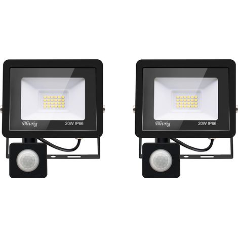 2PACK - Projecteur LED détecteur de mouvement 20W,2000LM Projecteur LED Exterieur Avec Detecteur Blanc Chaud(3000K) Imperméable IP66 Projecteur LED exterieur de sécurité pour, garage, couloir