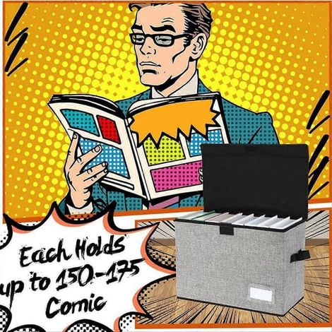 Boîte de rangement pour bandes dessinées, boîte pliable en carton avec couvercle pouvant contenir 150 bandes dessinées, boîte de rangement grise pour collection et organisation de bandes dessinées