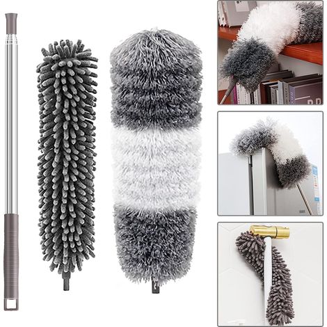 QAZQA Plumeau Poussière Télescopique, 252cm Tete de Loup Télescopique Microfibre Pliable Lavable avec Poignée en Acier Inox Parfait pour Nettoyage des Ventilateurs de Plafond Toile D'araignée, 2PCS (1/5)