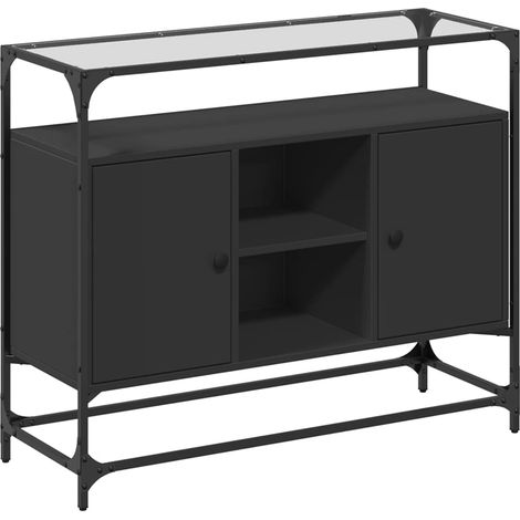 Aparador Cómoda Cómoda Mueble de Almacenamiento Organizador Cocina Salón Salón con Tapa de Cristal 98 x 35 x 81 cm Negro Madera Contrachapada 020029767