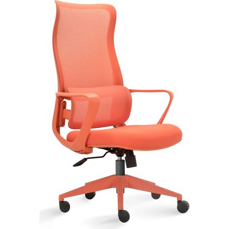 Chaise de bureau haute au design ergonomique, réglable en hauteur, avec soutien lombaire. Modèle Camille orange.
