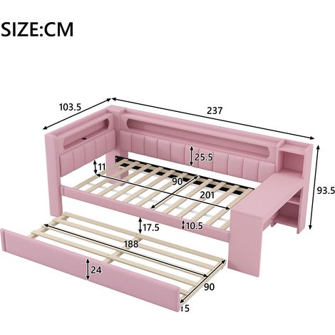 Polsterbett aus Holz in Rosa 237 x 103.5 x 93.5 cm HOMAIRE (1/5)