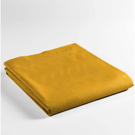 Promo Linge - Drap Plat Lina - 100% Coton - Certifié Oeko-TEX - jaune - 290x180 cm