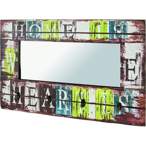 garderobe murale motif vintage MDF métal miroir Dim L 80 cm x H 52 cm x P 10 cm Style Industrial (1/5)