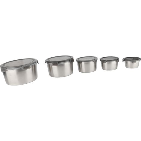 Edelstahlbehälter mit Deckel, 5-teilig, auslaufsichere Lunchbox für Snacks, wiederverwendbar, spülmaschinenfest (1/5)