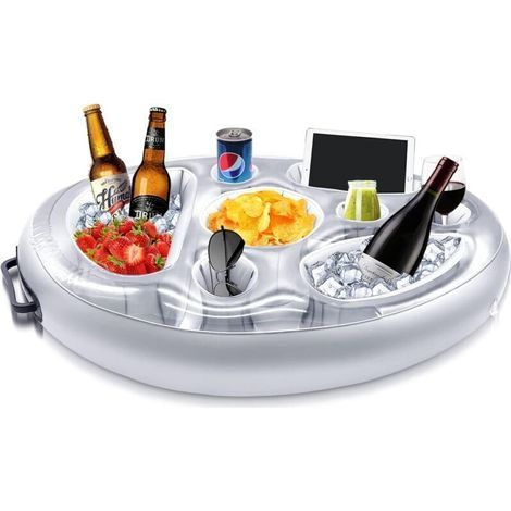Porte Boisson Gonflable, 8 Trous Bar de Piscine Flottant, Porte Gobelet de Boissons Salade de Fruits Buffet Piscine Accessoires Adultes pour Piscine Beach Party Fun (Gray) (1/4)
