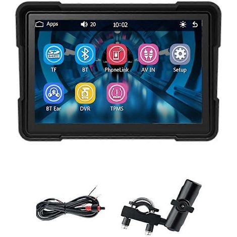 Écran portable Bluetooth 5 pouces pour moto, navigation GPS, étanche IP67, sans fil, compatible CarPlay et Android