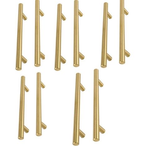 Lot de 10 poignées de meuble dorées – Acier inoxydable laiton brossé – Entraxe 160mm – Longueur 250mm – Pour placard cuisine - LS201GD160 (1/4)