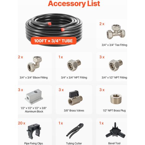 Kit Conduite de Compresseur d'Air, 30,48 m x 19,05 mm, Système de Tuyauterie d'Air Comprimé en PEHD Aluminium, Étanche, Facile à In… (1/5)