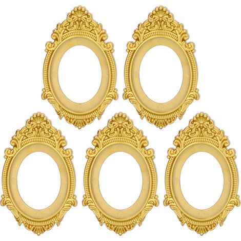 5 PCS Cadre Photo Miniature Doré Ovale 1:12 Maison de Poupée Décoration Miroir Modèle (1/5)