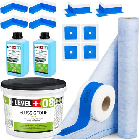 LEVEL+ Dichtset für Duschabdichtung Bad Dichtband Flüssigfolie 12kg SET341 (1/5)